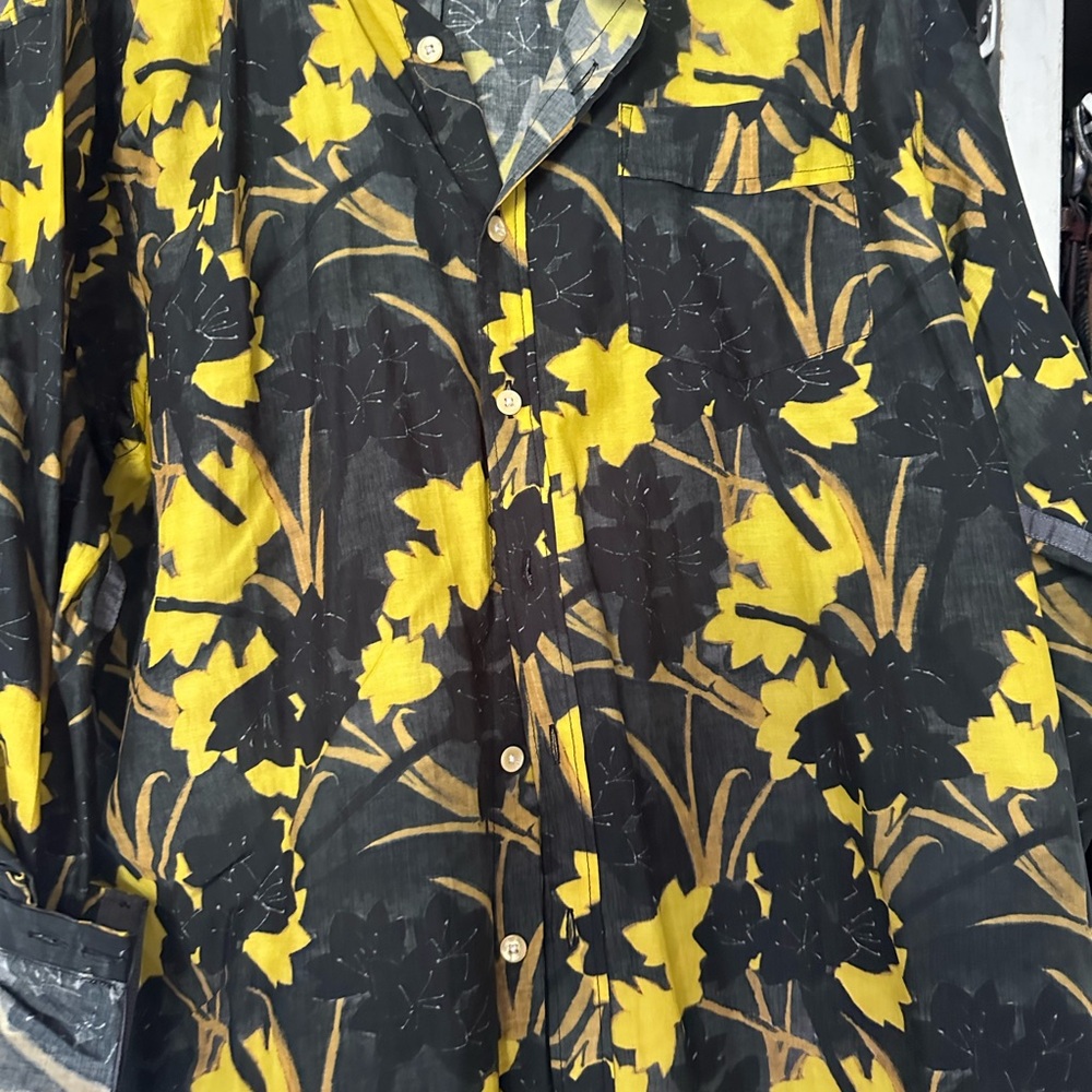 Vibrant Yellow Floral Casual Button Down Shirt